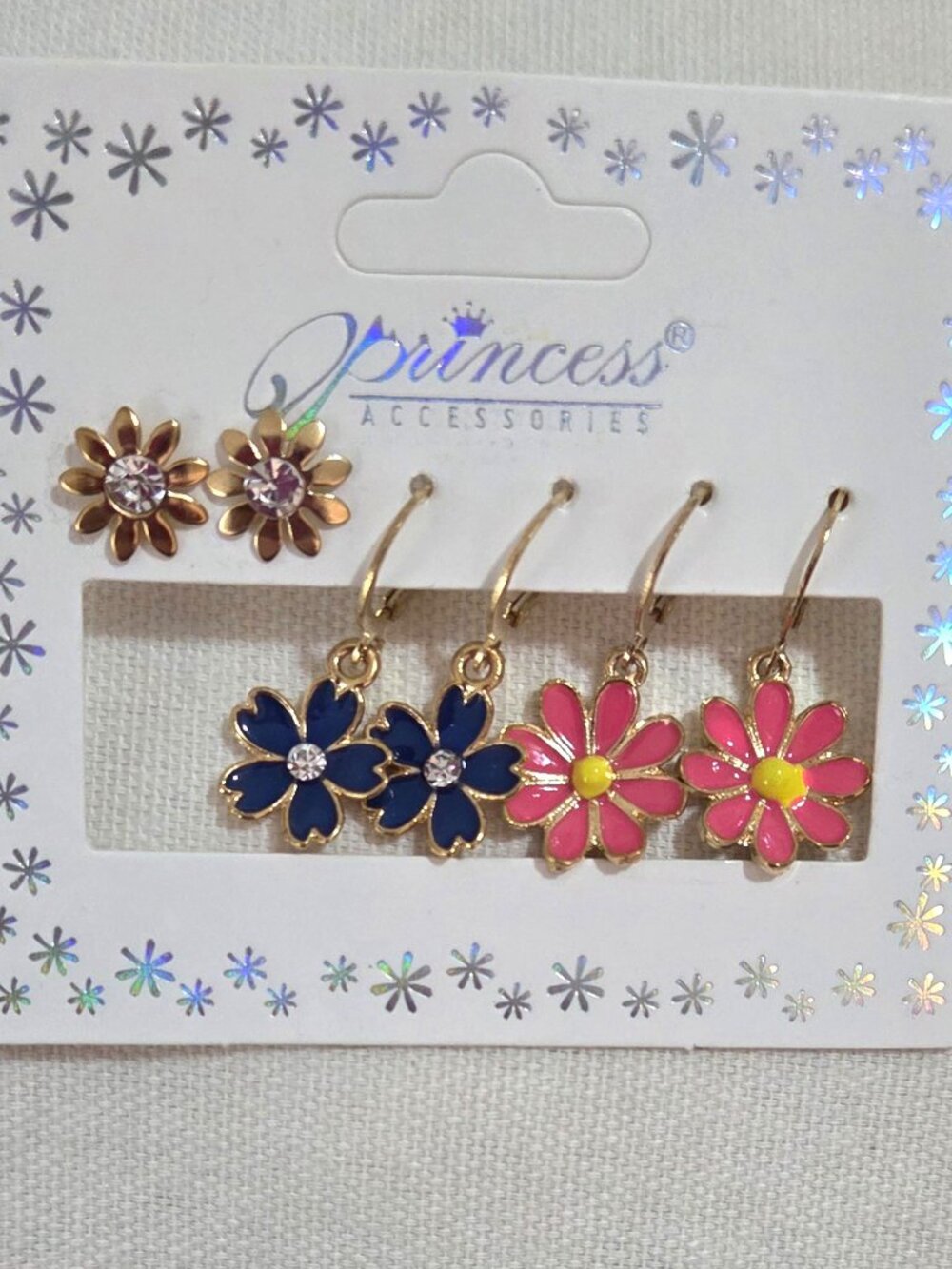 Women & Girls Colorful Daisy Flower Earrings Set | Gold Tone Alloy | Rhinestone